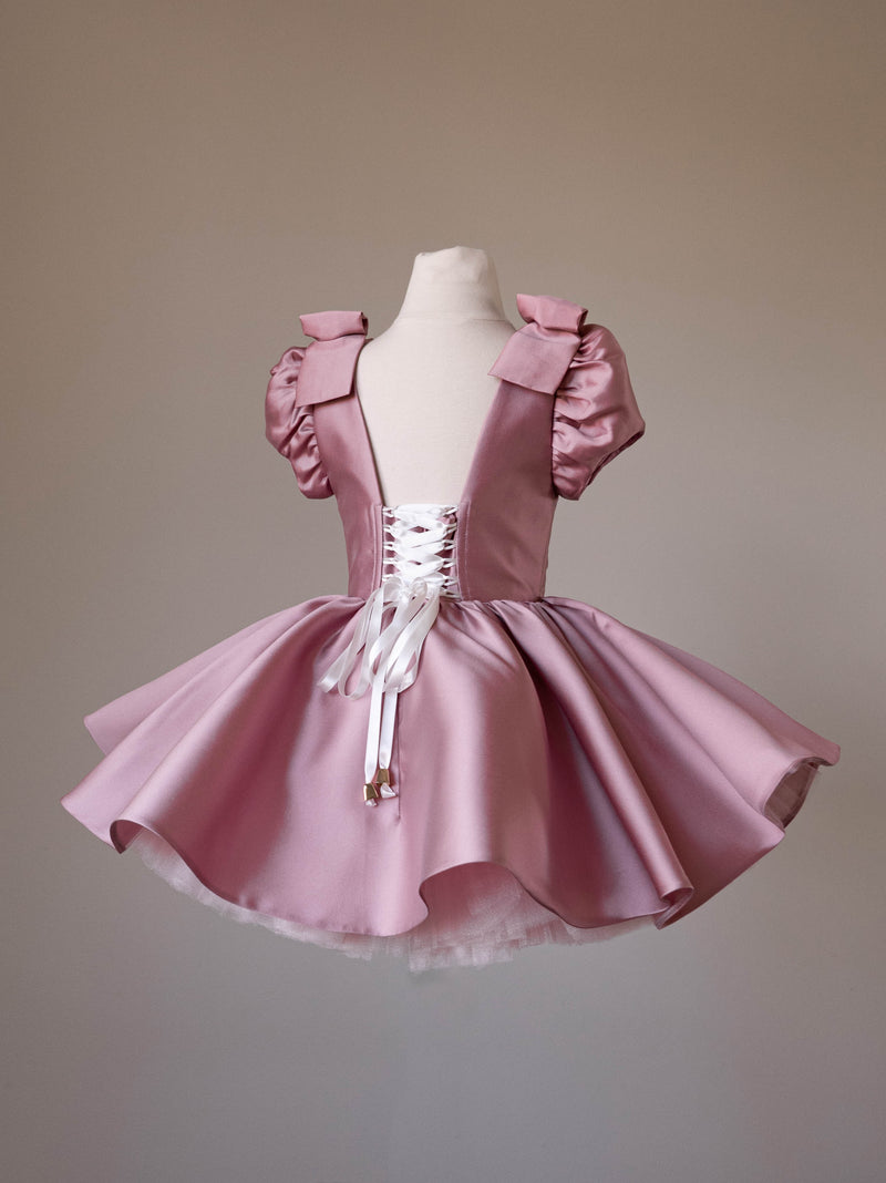 Doll dress in pink silk satin