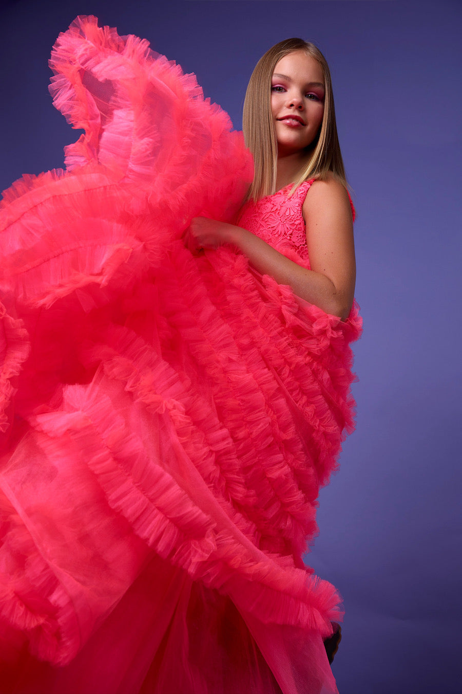 Rihana dress in neon pink - Flowers and Ruffles