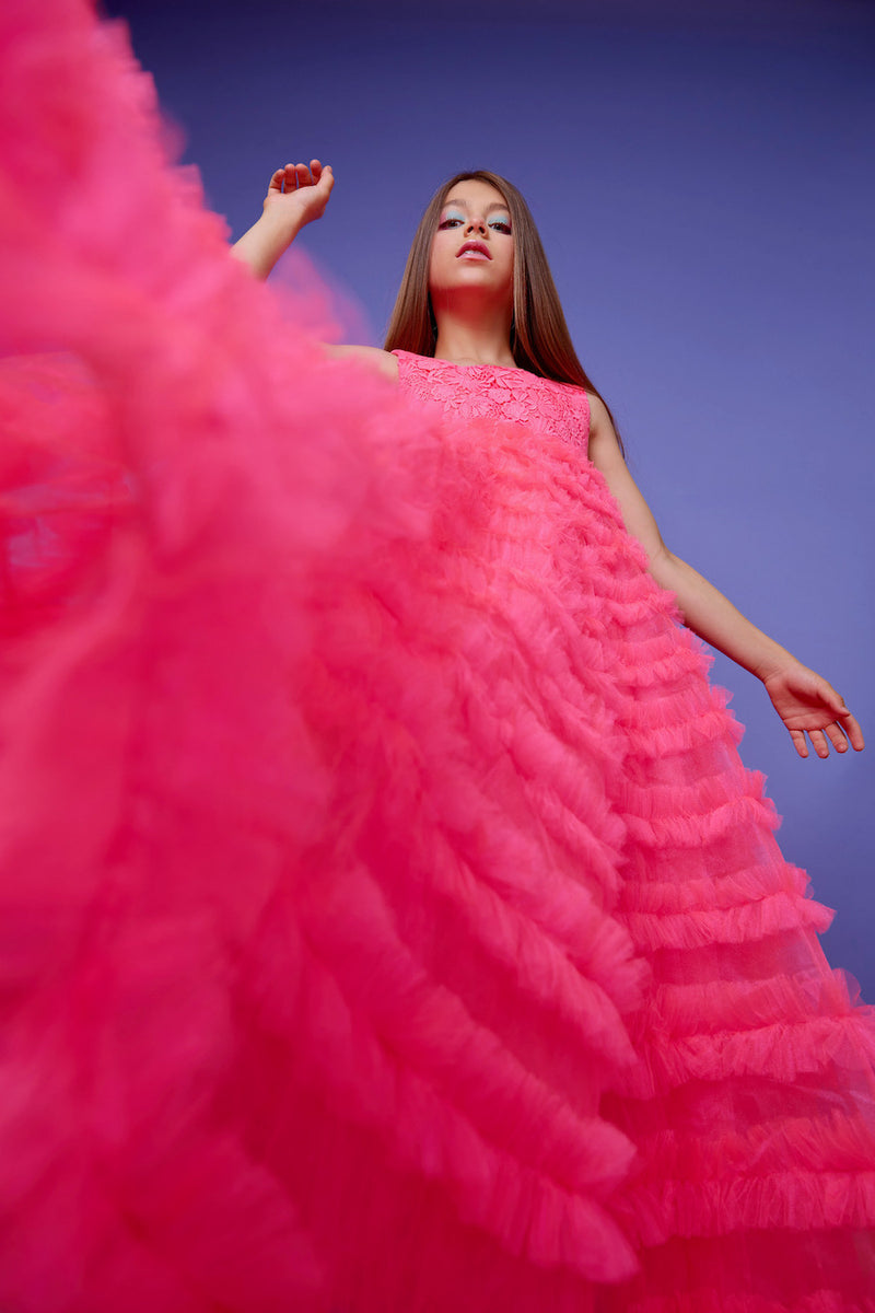 Rihana dress in neon pink - Flowers and Ruffles