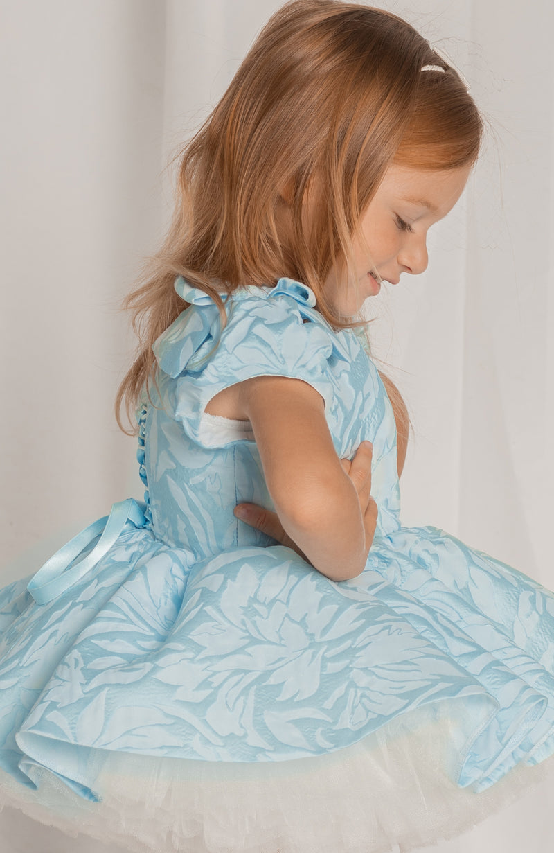 Doll dress in Baby Blue - Flowers and Ruffles