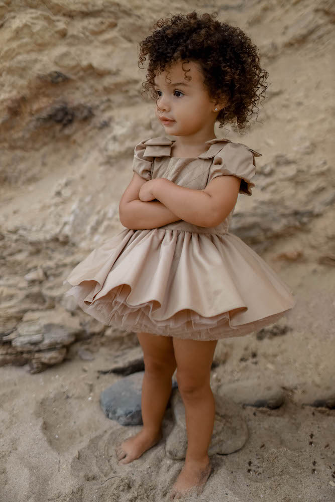 Doll dress in Sand - Flowers and Ruffles