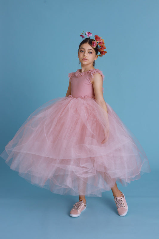 Pale pink Swiss dot soft tulle dress