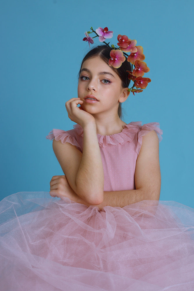 Alexandra Swiss dots midi dress - Flowers and Ruffles