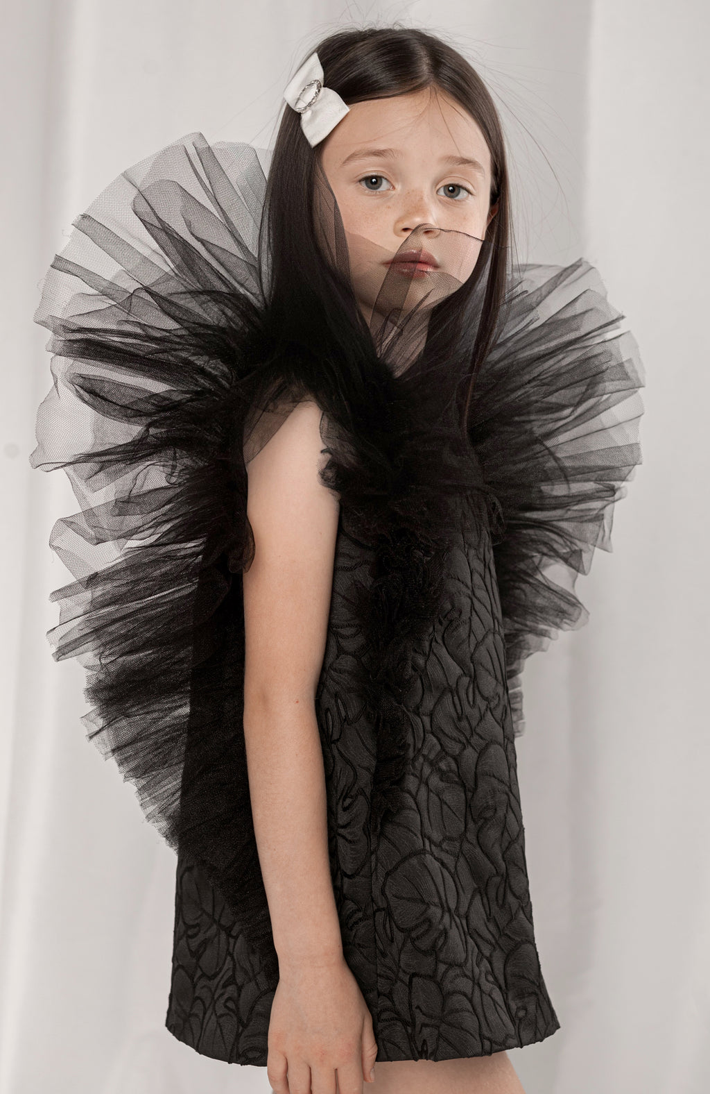 Emilia dress in Black - Flowers and Ruffles