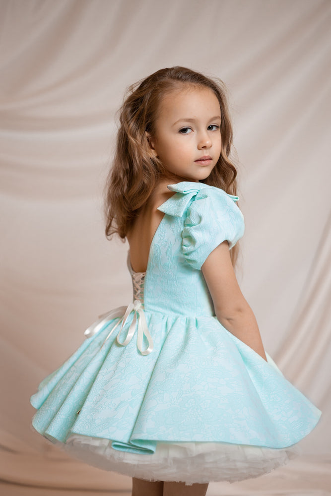 Doll dress in mint - Flowers and Ruffles