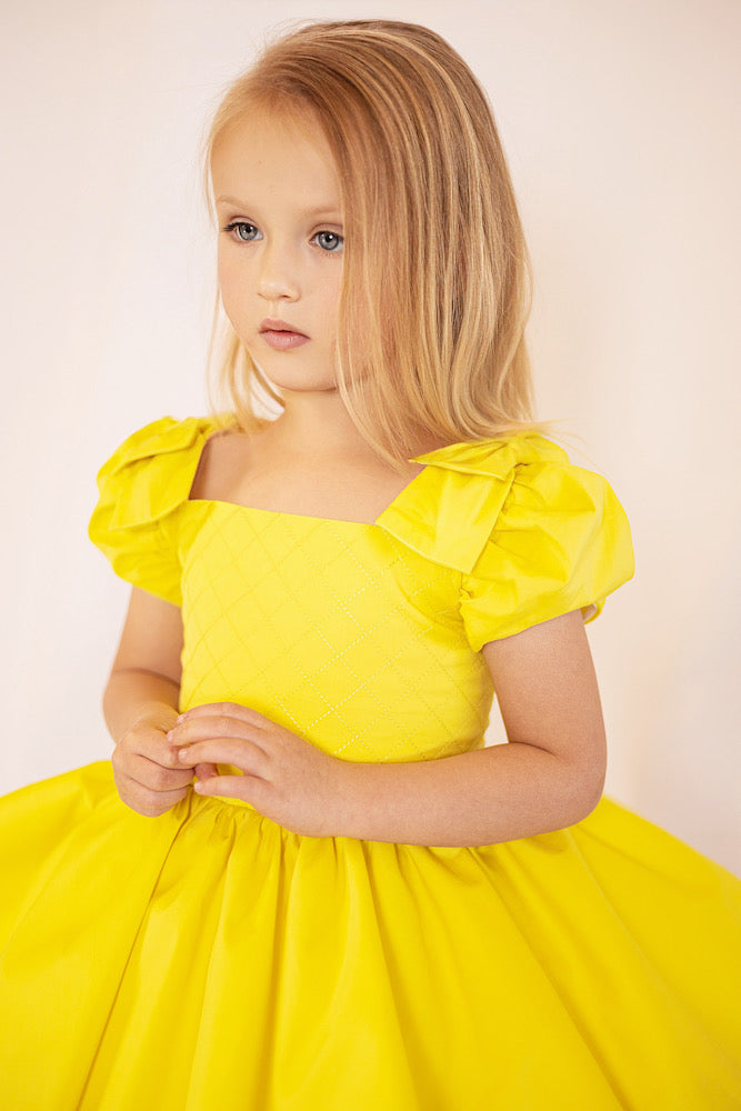 Doll dress in Yellow - Flowers and Ruffles