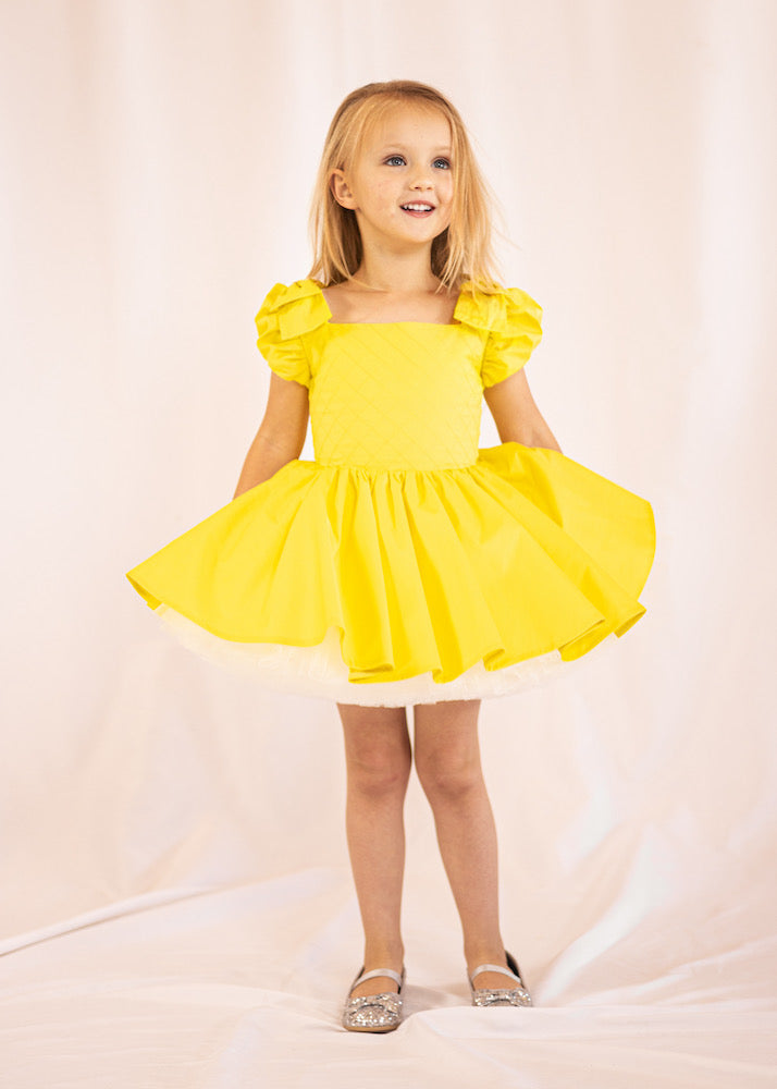 Doll dress in Yellow - Flowers and Ruffles