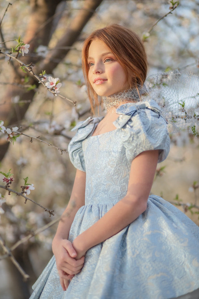 Doll dress in blue - Flowers and Ruffles