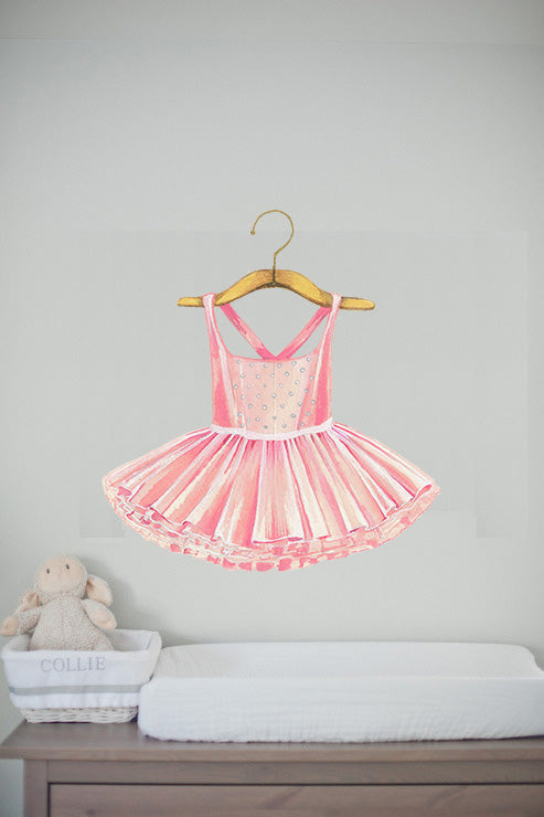 Pink Ballerina Dress Wall Decal by Cling™ - Flowers and Ruffles
