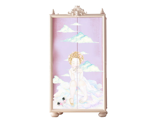 fashion girl wall decal on wardrobe door for girls bedroom decor
