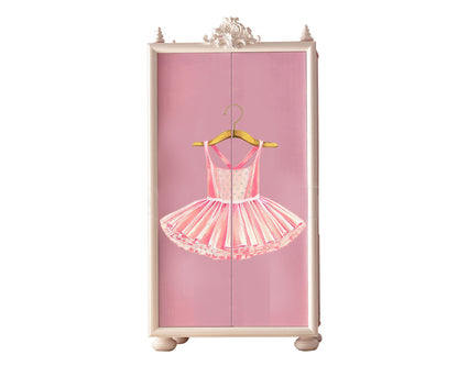 Pink ballerina tutu wall decal on wardrobe door for girls bedroom decor