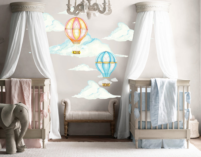 Blue Hot Air Balloon Wall Decals by Cling™ - Flowers and Ruffles