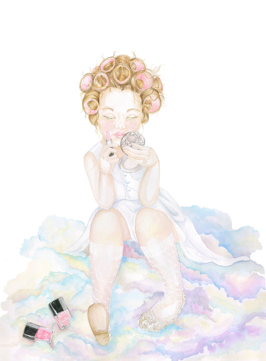 Fashion Princess girl with bunny watercolor wall decal for nursery
