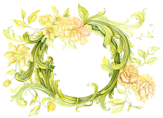 Watercolor vine floral wall decal with yellow flowers for nursery and kids room
